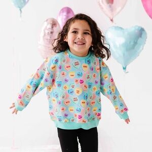Valentine SweetHearts Conversation Hearts Candy Bamboo Crewneck Tie Dye Pullover